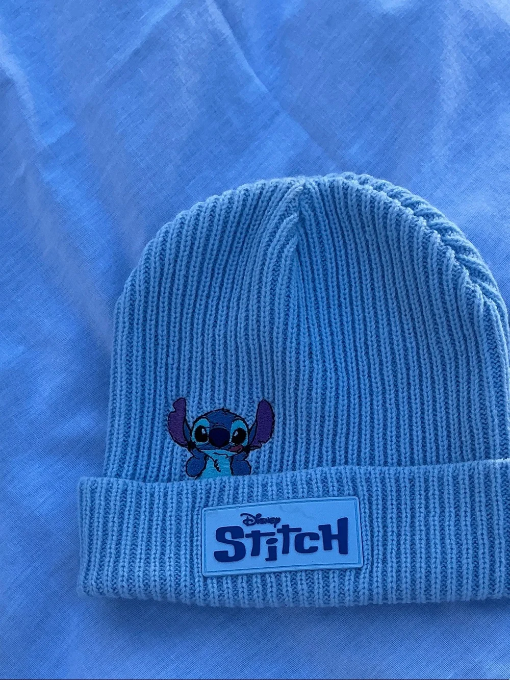 Disney Light Blue Stitch Embroidered Knit Beanie for Kids